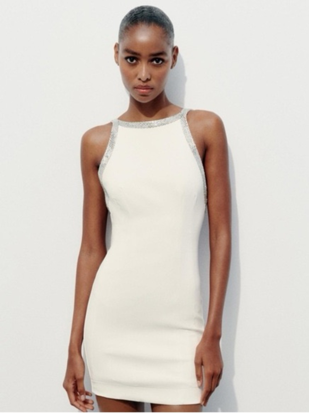 Zara White Jewel Appliqué Short Fitted Dress